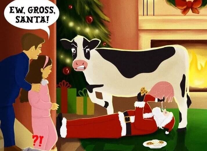 Santa Drinking Milk From Cow Udder Feat Crop e1671217955297 Disturbing Image Shows Santa Drinking From Cow’s Udder