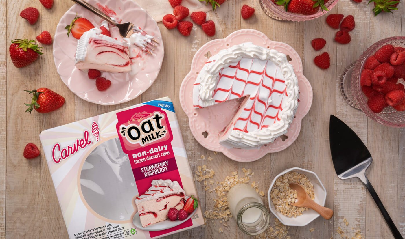 Carvel vegan strawberry raspberry oat milk ice cream cake
