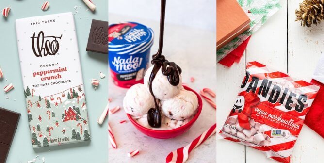 vegan peppermint flavored chocolate, ice cream, and marshmallows