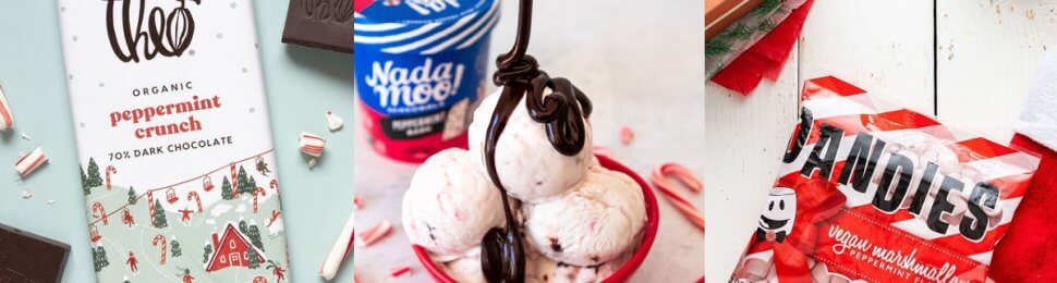 vegan peppermint flavored chocolate, ice cream, and marshmallows
