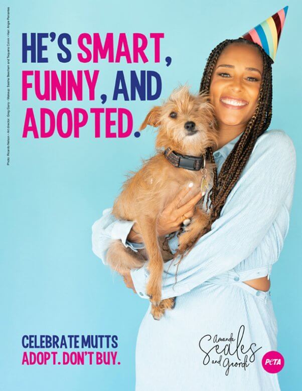 PETA Ad featuring Amanda Seales and dog