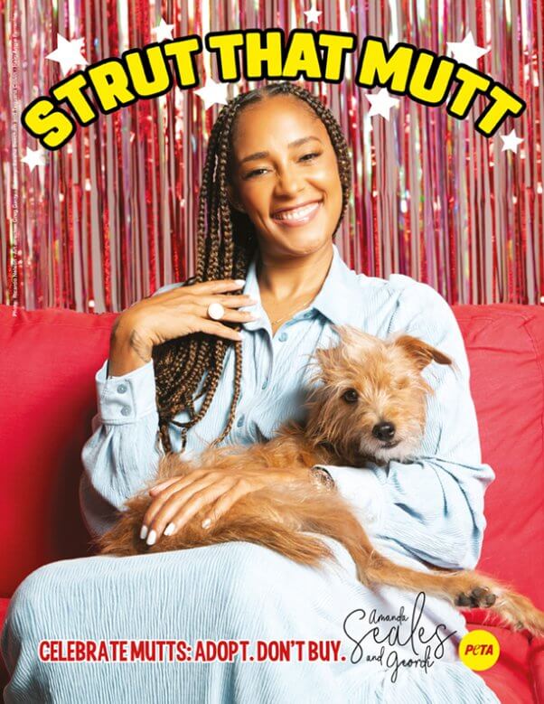 PETA Ad featuring Amanda Seales and dog