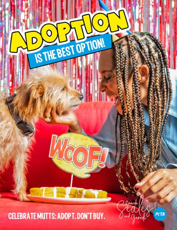 PETA Ad featuring Amanda Seales and dog