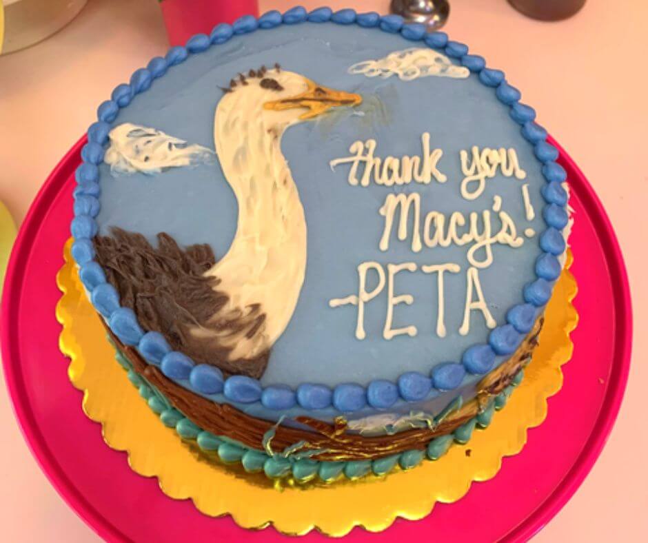 PETA cake for Macy's after confirming the ban on exotic skins