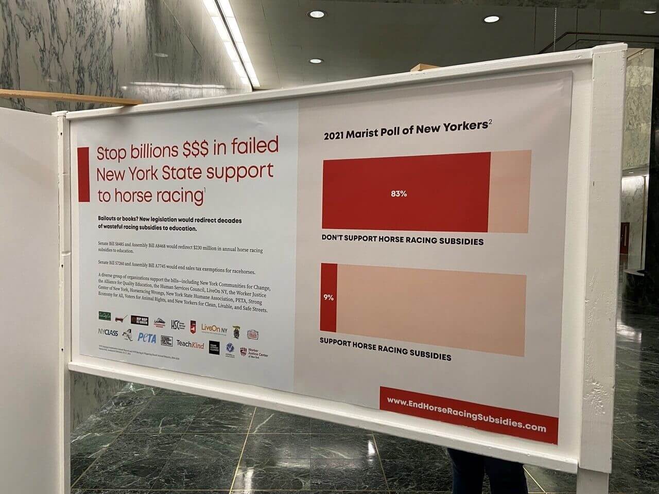 Coalition to End Horse Racing Subsidies panel encouraging people to stop billions of dollars in failed New York State support to horse racing