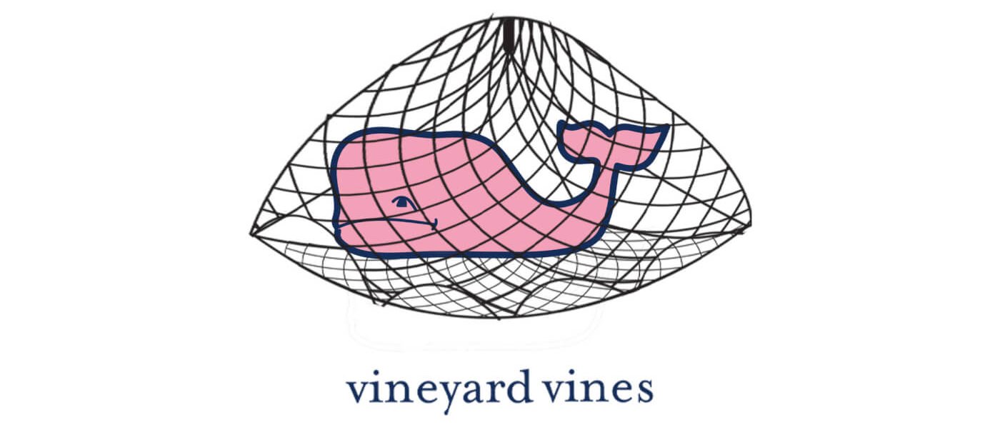 fake vineyard vines logo that shows a whale entangled in a fishing net as part of the Cruelty Rebranded campaign