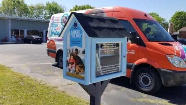 Little Free Library installation Lewiston Woodville