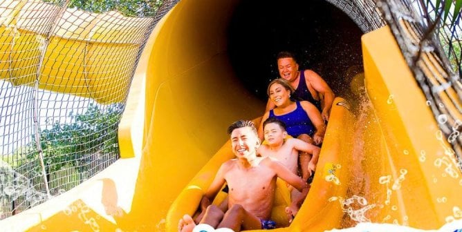 family going on water slide