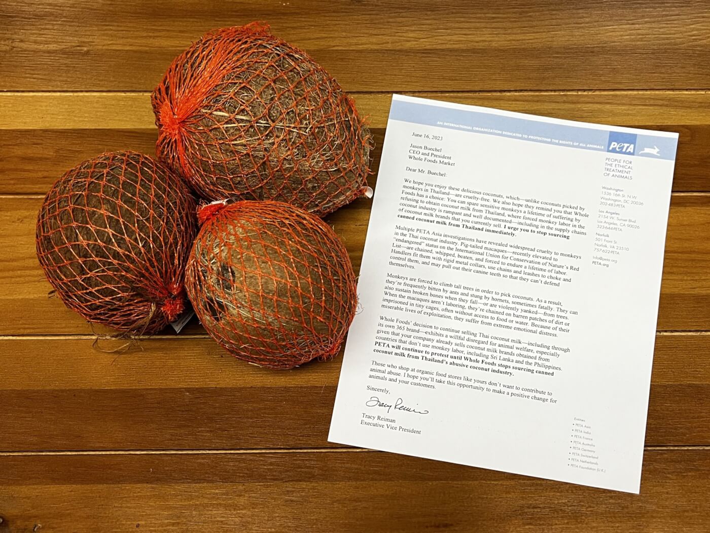 PETA sends coconuts and letter to Whole Foods CEO