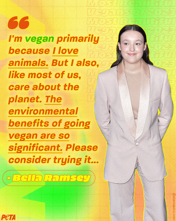 Most beautiful vegan celebrities 2023 bella Ramsey quote