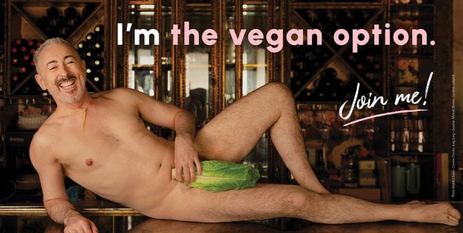 Bold, Bare, and Vegan: Alan Cumming Stars in New Eye-Catching PETA Ad