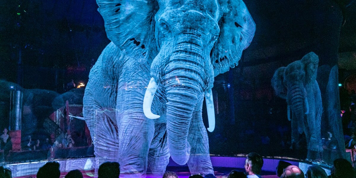 a hologram of an elephant at a circus that does not use animals