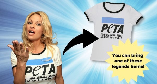 pam anderson wearing a peta shirt