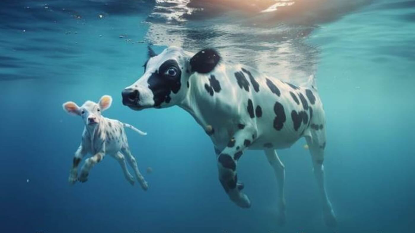 cow and calf bond in water ad feat im Nationwide Ad Shows How Cows and Whales Are Alike