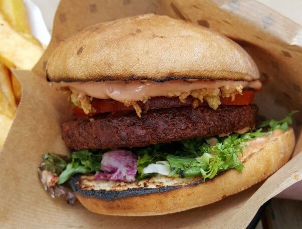 vegan burger wrapped in paper