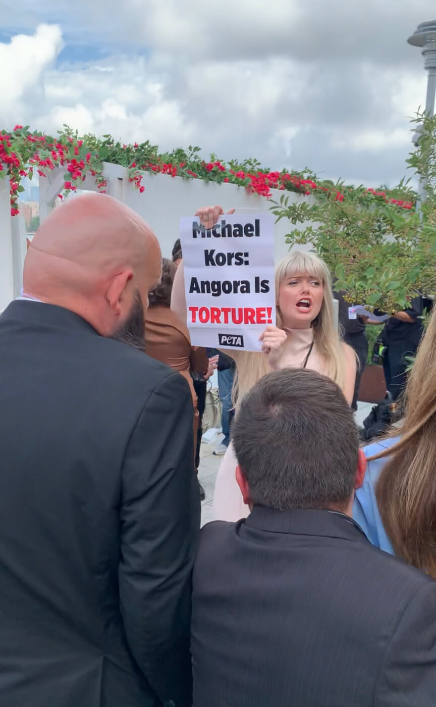 Photo Sep 11 2023 12 14 09 PM ‘Angora Is Torture!’ PETA Supporter Leads Pro-Vegan Disruption of Michael Kors Event