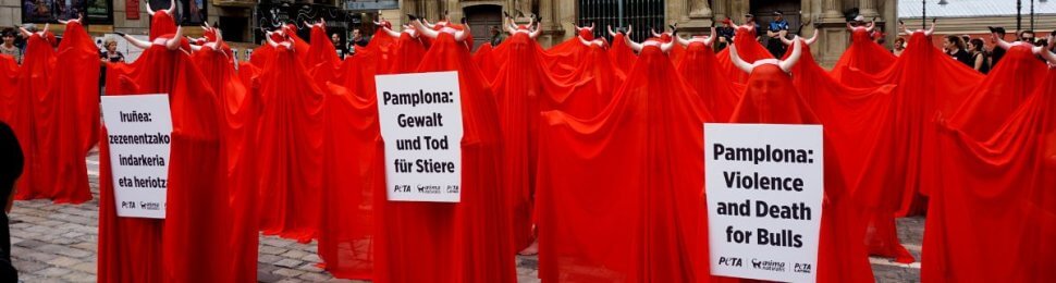 PETA UK protests bullfighting in Pamplona, Spain