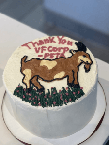 vegan cake decorated with goats from happy bakeshop Victory for Goats! VF Corporation Says No to Cashmere