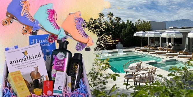 skates, gift box, and vegan resort as part of PETA's auction