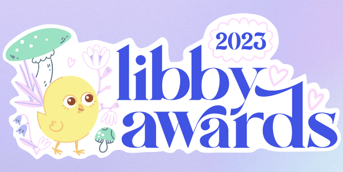 2023 Libby Awards with peta2 not a nugget character and purple background