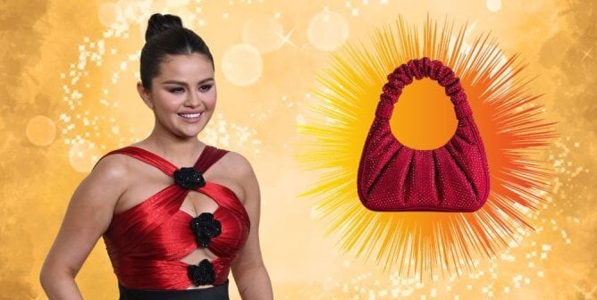 Selena Gomez with the vegan JW PEI bag she carried at the Golden Globes