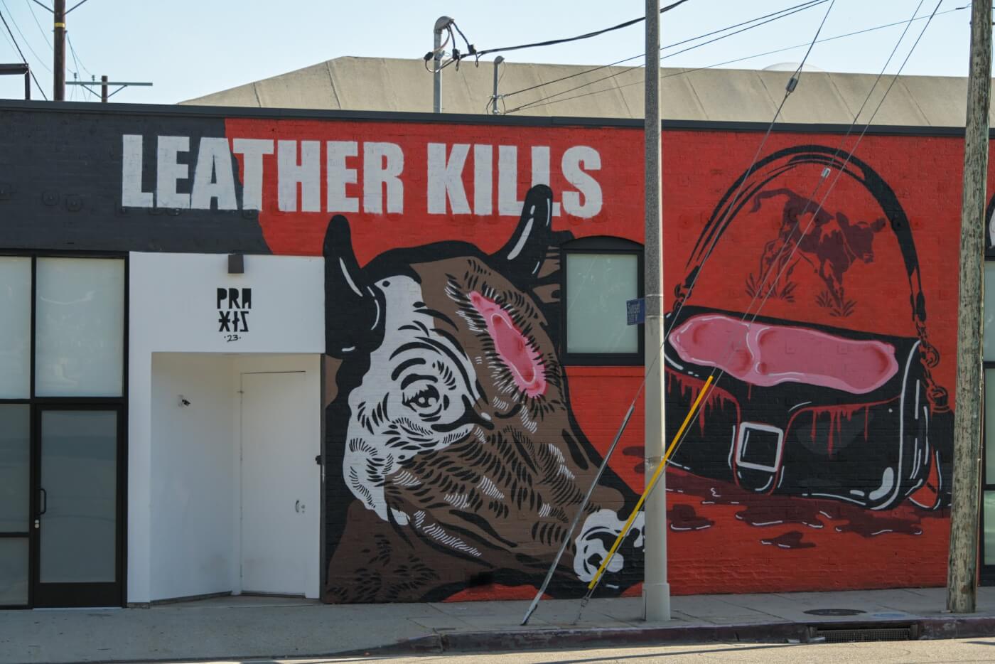 Leather kills mural featuring a cow