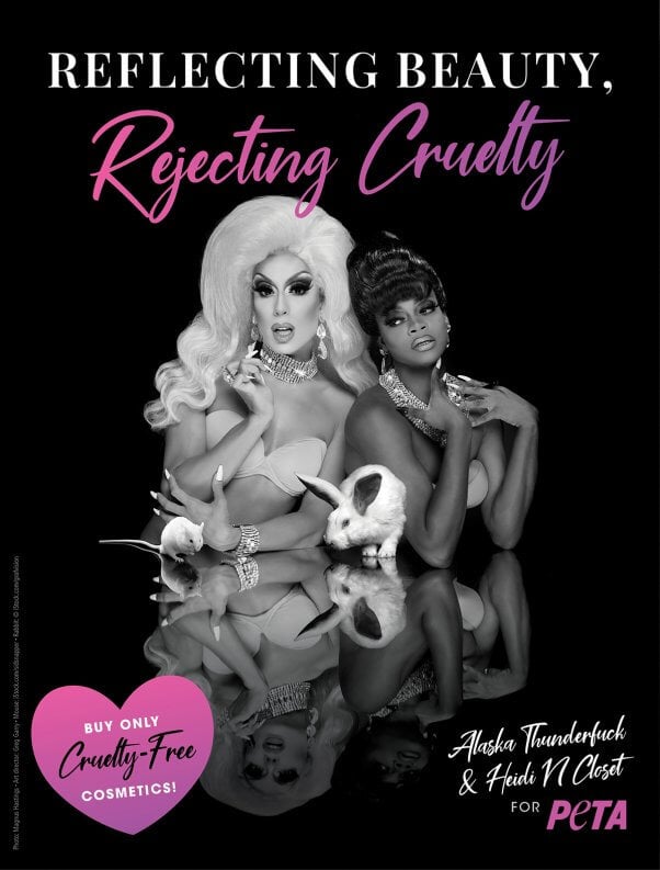 Heidi and Alaska for PETA ad that says "Reflecting beauty, rejecting cruelty"