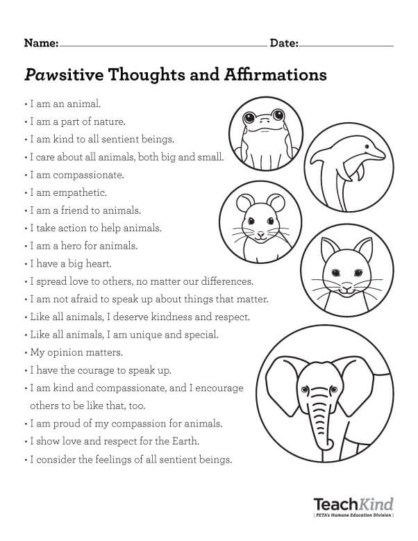 TeachKind Empowering Affirmation Activities Worksheet Page 2