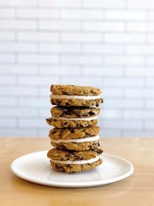 a stack of vegan oatmeal cream pie cookies from Celebrated