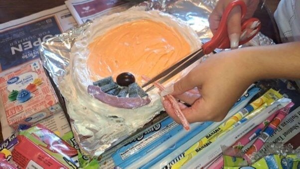 Eyeball dissection diorama cake on tray