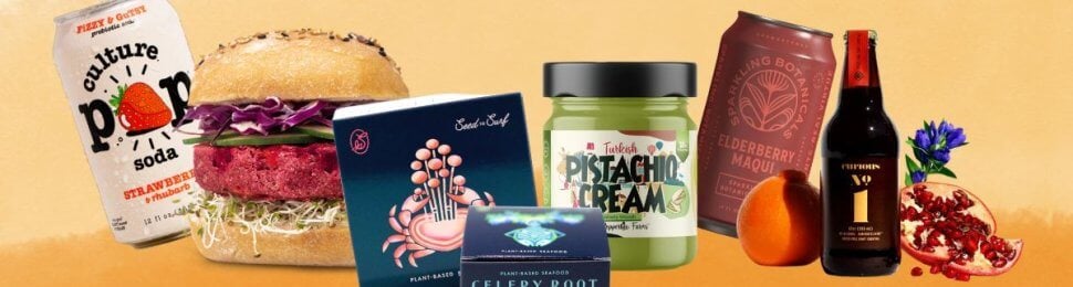 collage of products representing vegan food trends for 2024