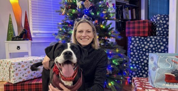 duke and his new adopter at christmas