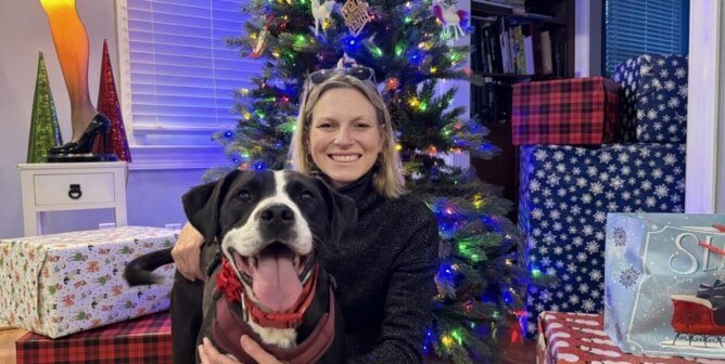 duke and his new adopter at christmas