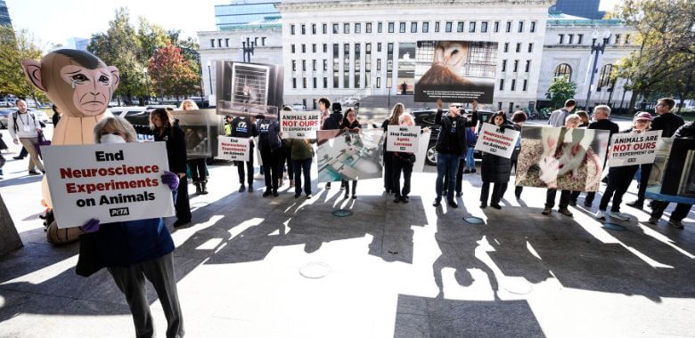 PETA Supporters Rally for Animals Outside World’s Largest Neuroscience Convention