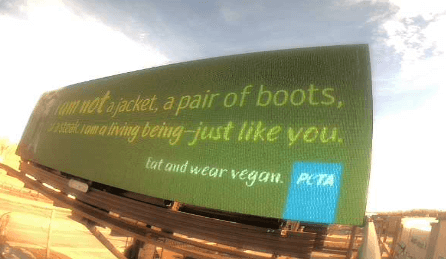billboard featuring a cow urging people to go vegan