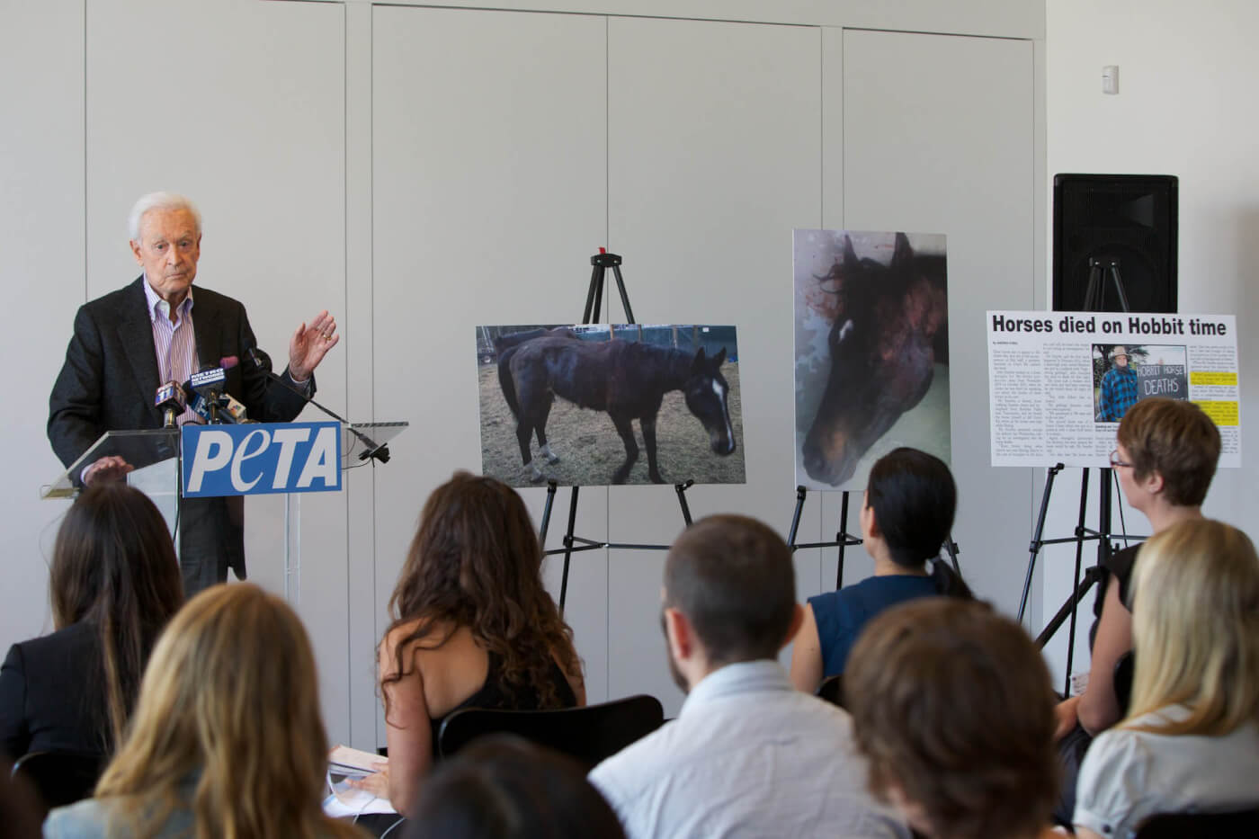 Bob Barker holding a press conference