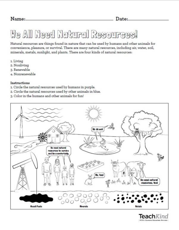 TeachKind Animal-Friendly Natural Resources Lesson page 1