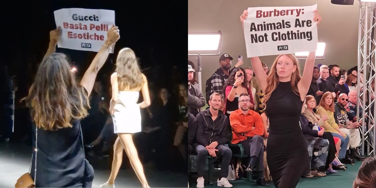 Two models protest Gucci and Burberry at Fashion Week