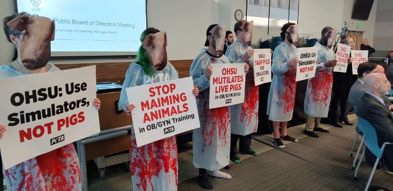 PETA Confronts OHSU Board Over the Mutilation of Live Pigs