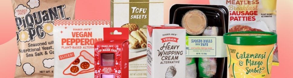 assortment of vegan products new at trader joe's