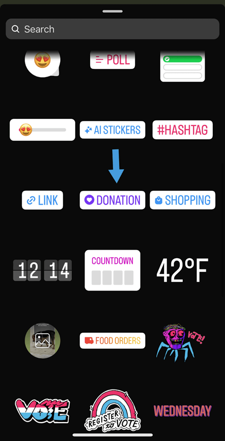 Screenshot of instagram showing an arrow pointing to the