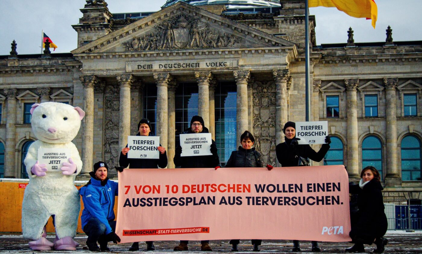 PETA supporters in Germany call on the government to end tests on animals