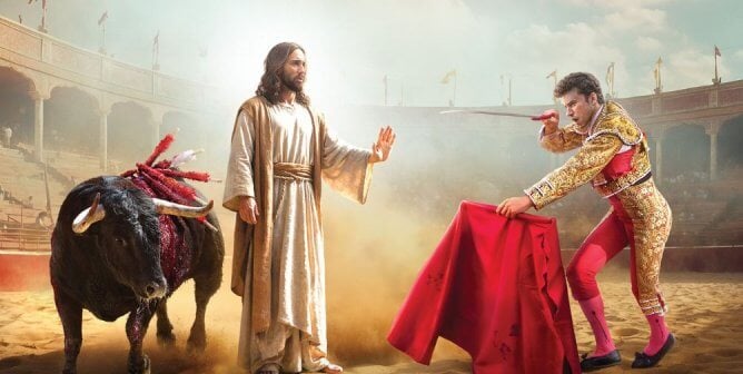 Jesus defending a bull from a matador