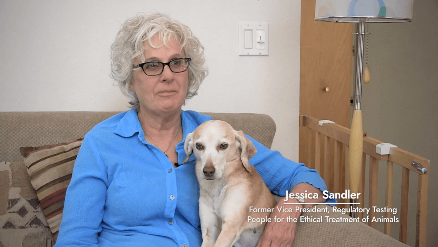woman sitting on a couch with her dog