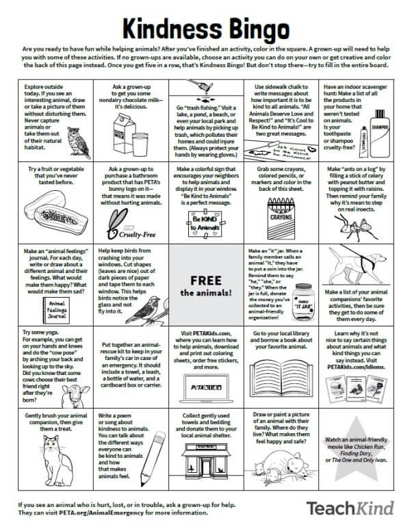 Kindness Bingo Activity Sheet