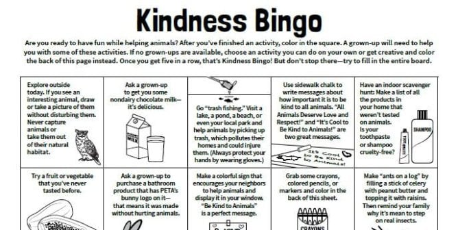 Kindness Bingo Activity Sheet