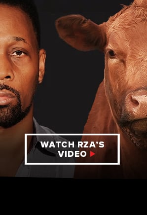 RZA and bull with button that says "WATCH RZA'S VIDEO"