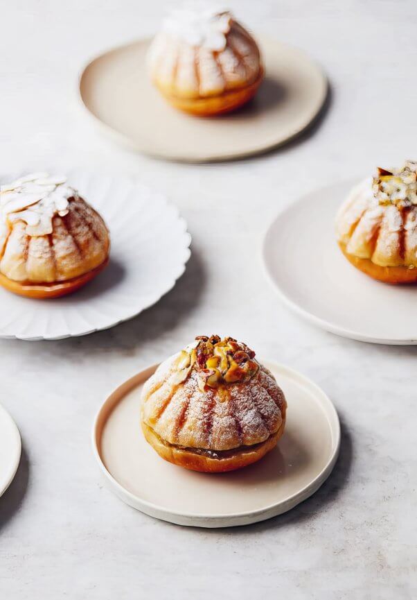 Plates of small almond pastries