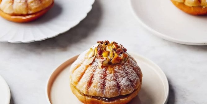 Plates of small almond pastries