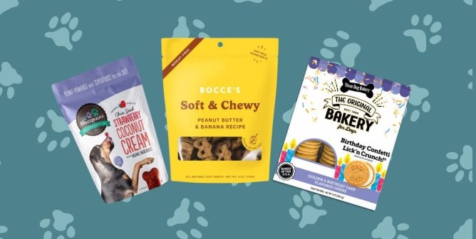 vegan dog treats from three different brands